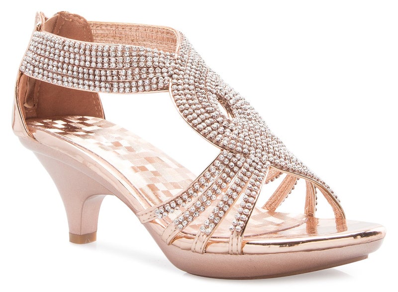 Olivia K Women's Open Toe Strappy Rhinestone Dress Sandal Low Heel Wedding Shoes - Image 1